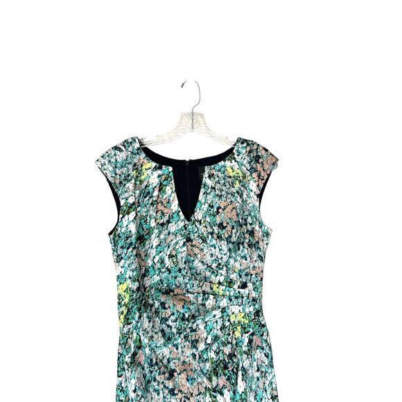 Adrianna Papell Dress Floral Splatter Print Easter Spring Ruched Sheath Size 8 - Picture 4 of 11